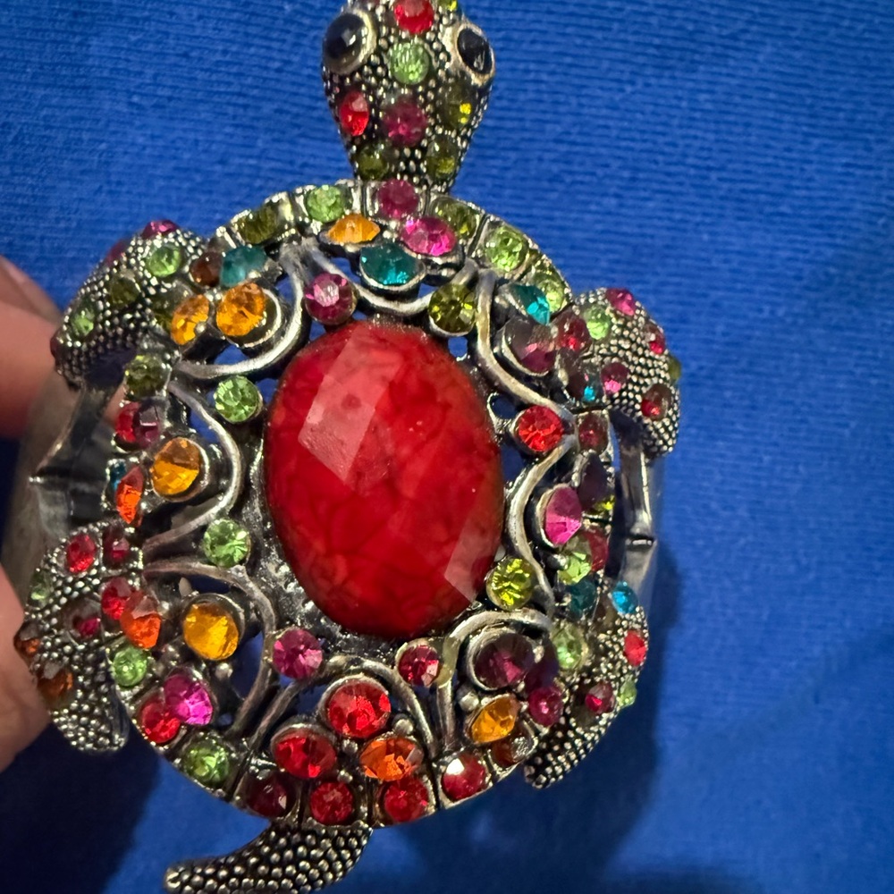 Glitzy rhinestone encrusted  massive turtle bracelet multicolor bling Wrist WOW